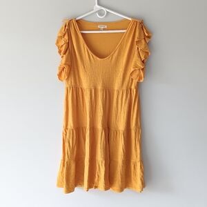Max Studio Sleeveless V-Neck Mini Dress Flutter Stretchy Flowy Gold Mustard XL